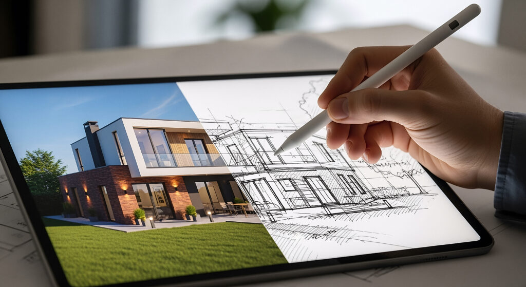 architectural design tablet modern house plan